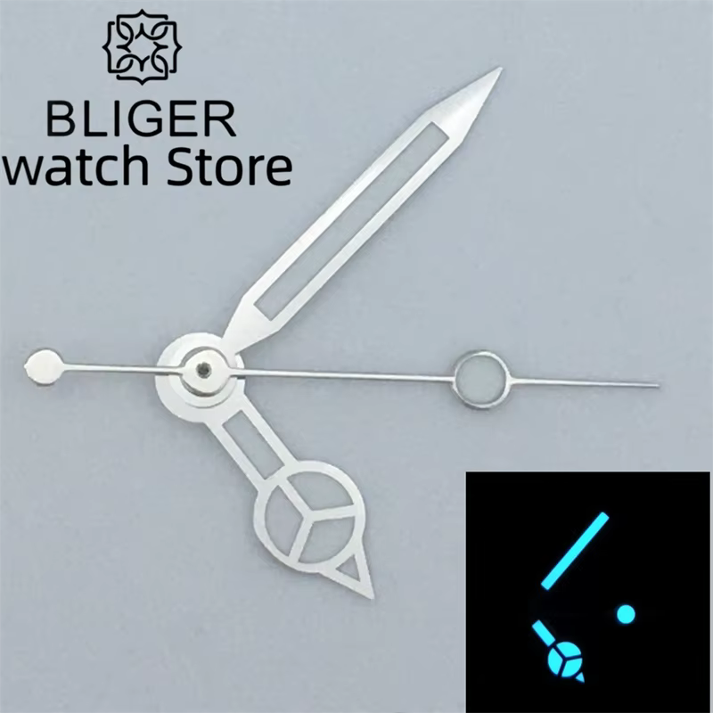 Aiguilles de montre lumineuses vertes/bleues BLIGER compatibles avec les mouvements ETA 2836 2824 Miyota 8205 8215 821A Mingzhu DG 2813 3804 NH35 NH36