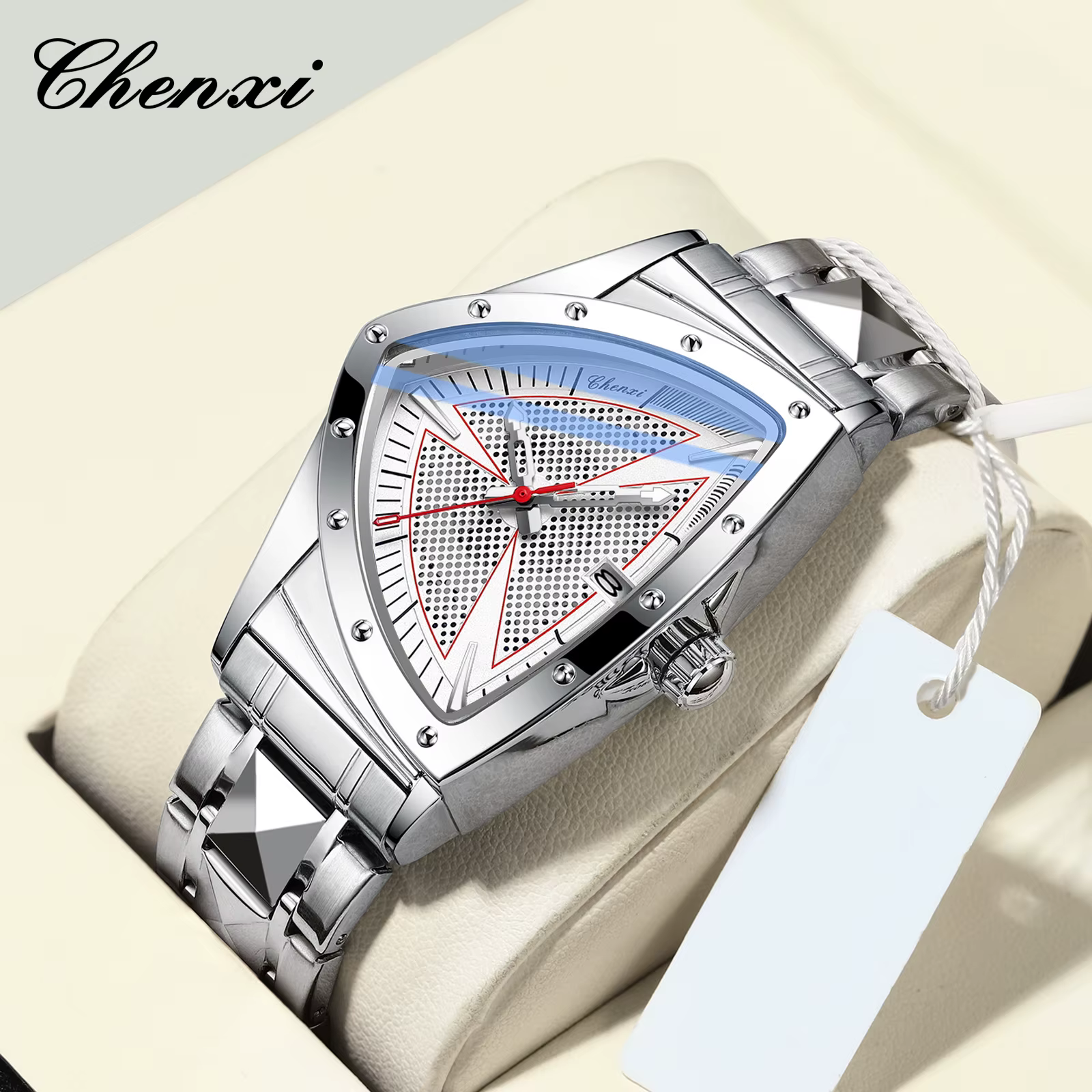 CHENXI homme d'affaires montre cadran triangulaire Unique luxe lumineux Quartz étanche montres pour hommes bracelet en acier inoxydable