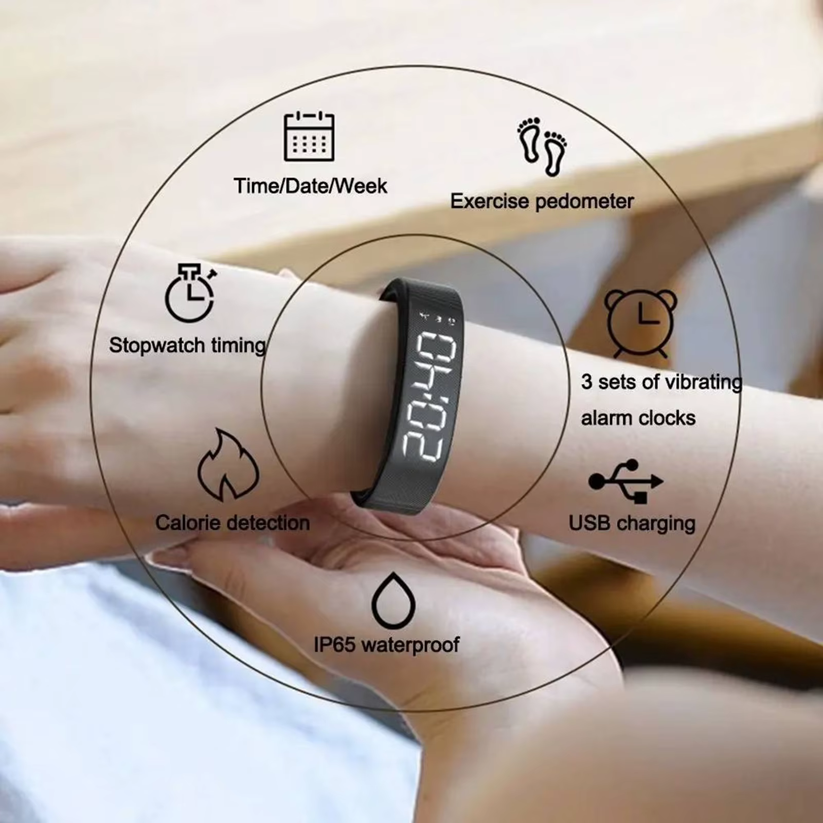 Montre de rappel d'alarme vibrante, alarme intelligente pour dormeurs lourds