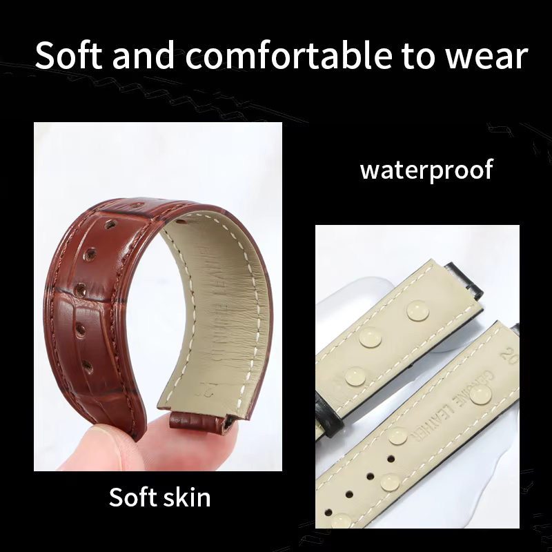Bracelet de montre convexe en cuir véritable pour l-ouis Vuitton LV tambour Q1121 Q114k