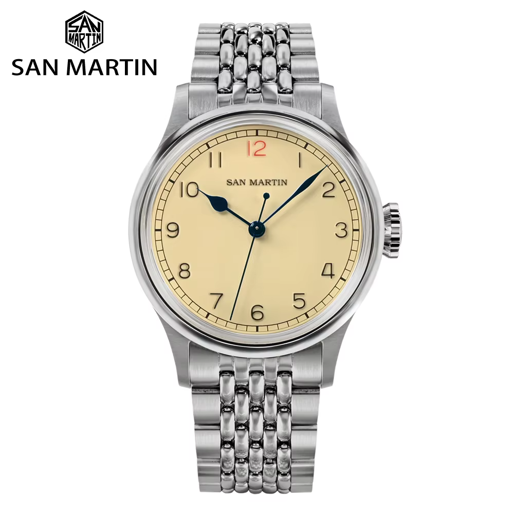San Martin 38.5mm montre pilote rétro en acier inoxydable NH35 Simple Style militaire hommes montre-bracelet mécanique automatique 10Bar SN0105