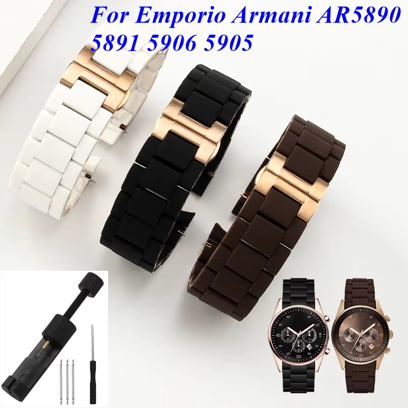 Pour Emporio Armani AR5890 5891 5906 5905 Bracelet de montre en Silicone solide en acier inoxydable liens
