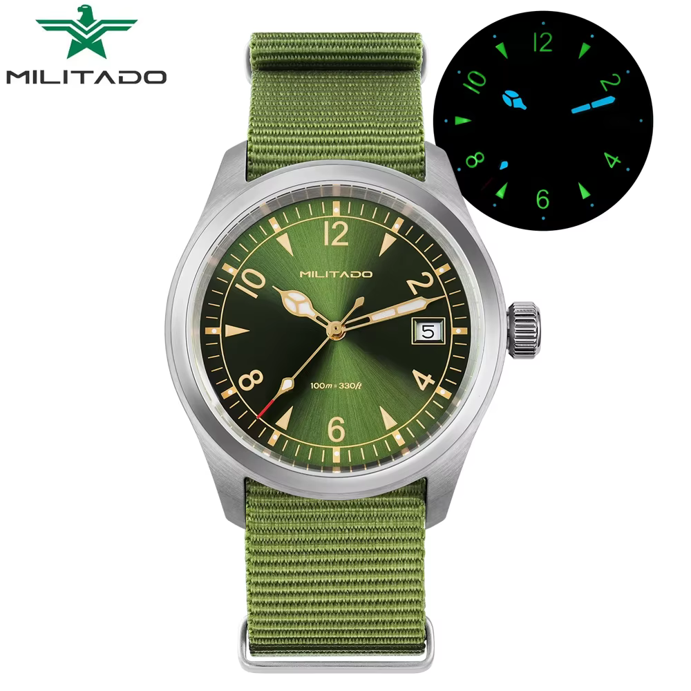 Militado ML08 montre à Quartz Ronda 515 mouvement dôme saphir montre-bracelet BGW9 lumineux 38mm montres Vintage 10Bar étanche