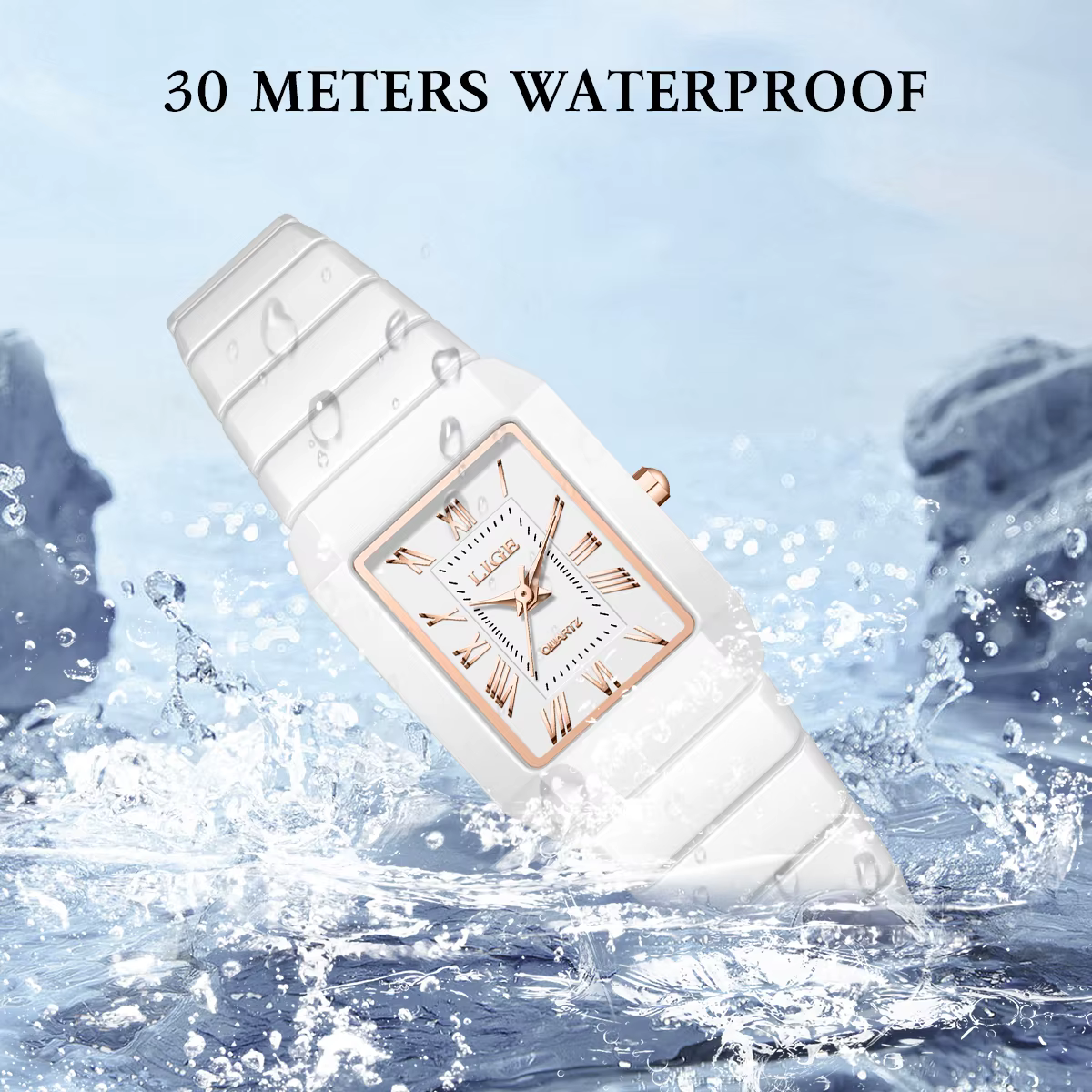 LIGE montre femme montre-bracelet marque céramique mode quartz élégant étanche vintage ultra-mince
