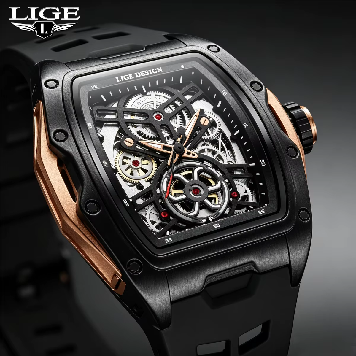 LIGE – montre automatique mécanique pour hommes