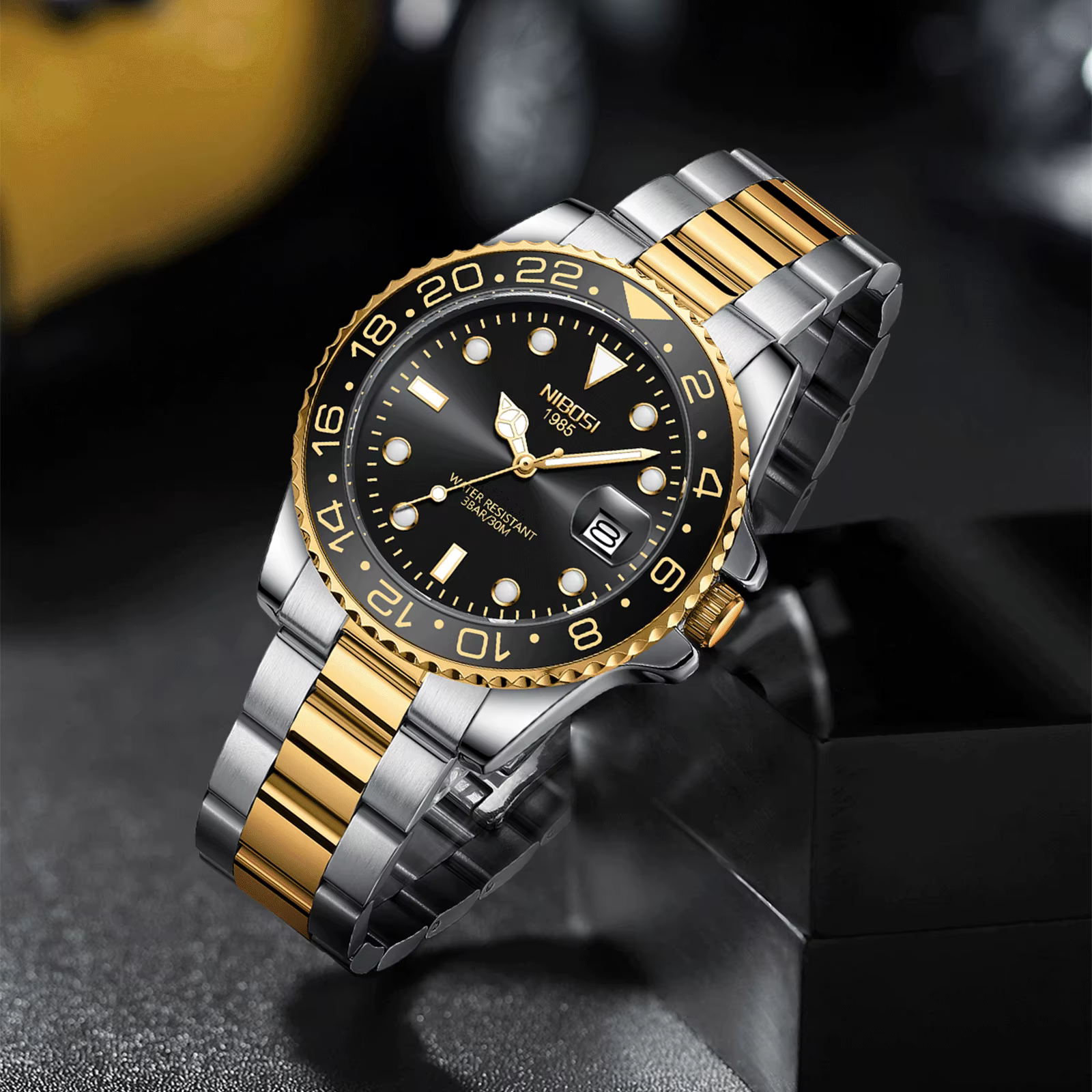 NIBOSI Top marque hommes montres de haute qualité de luxe GMT montre à Quartz Date automatique étanche