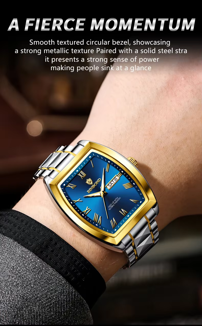 BINBOND 2 pièces Couple montres mode carré montre à Quartz pour amoureux étanche lumineux Date semaine hommes dames Valentine montre-bracelet