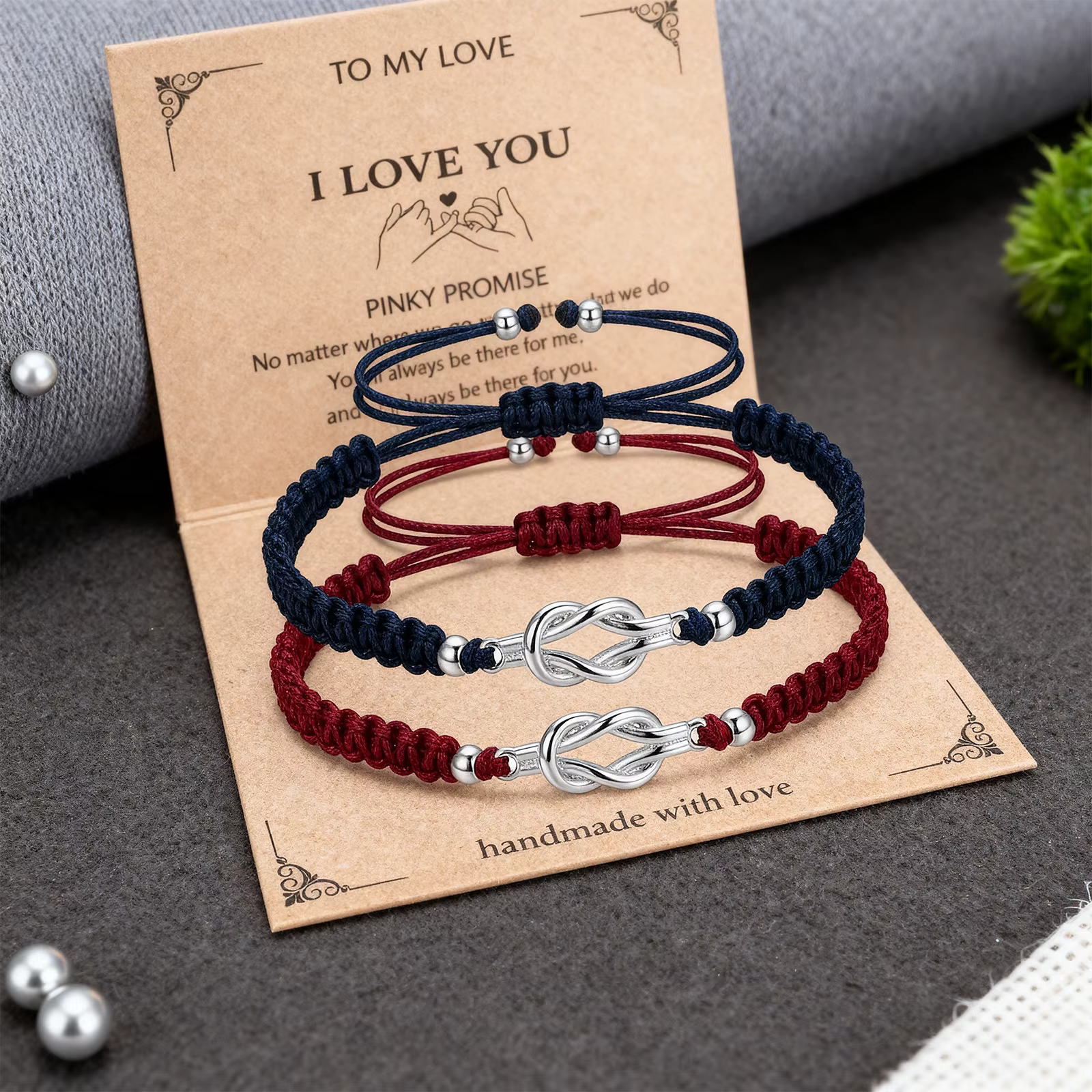 Ensemble de bracelets pour couple Infinity Knot pour femmes et hommes, noir et rose, bracelet en corde tressée réglable, bijoux tendance, cadeau d'amour