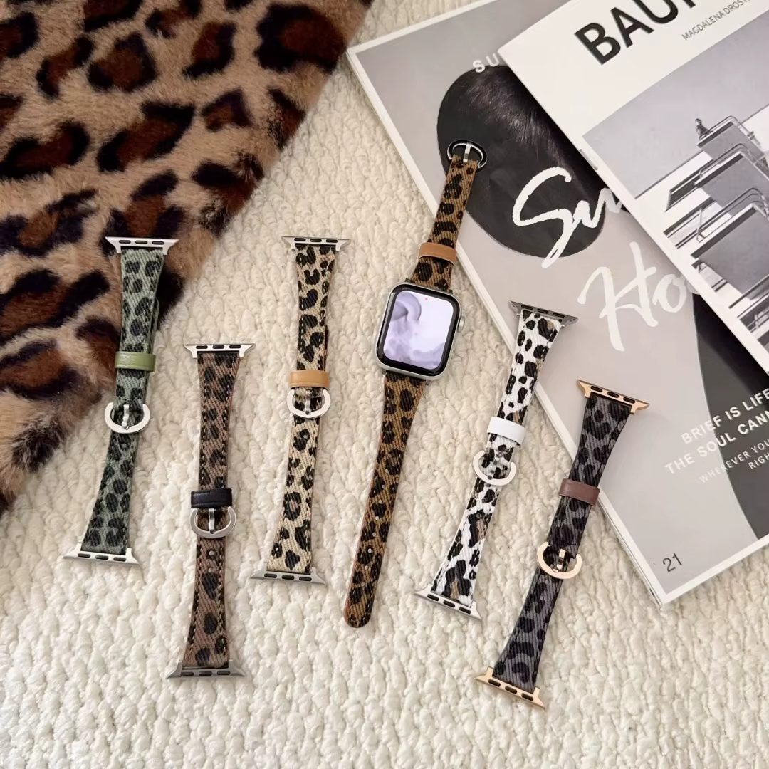 Excellent bracelet en cuir imprimé léopard pour Apple Watch femme 44mm 40mm 45mm 41mm 49mm 46mm Series 11 10 9 8 SE 7 6 5 4