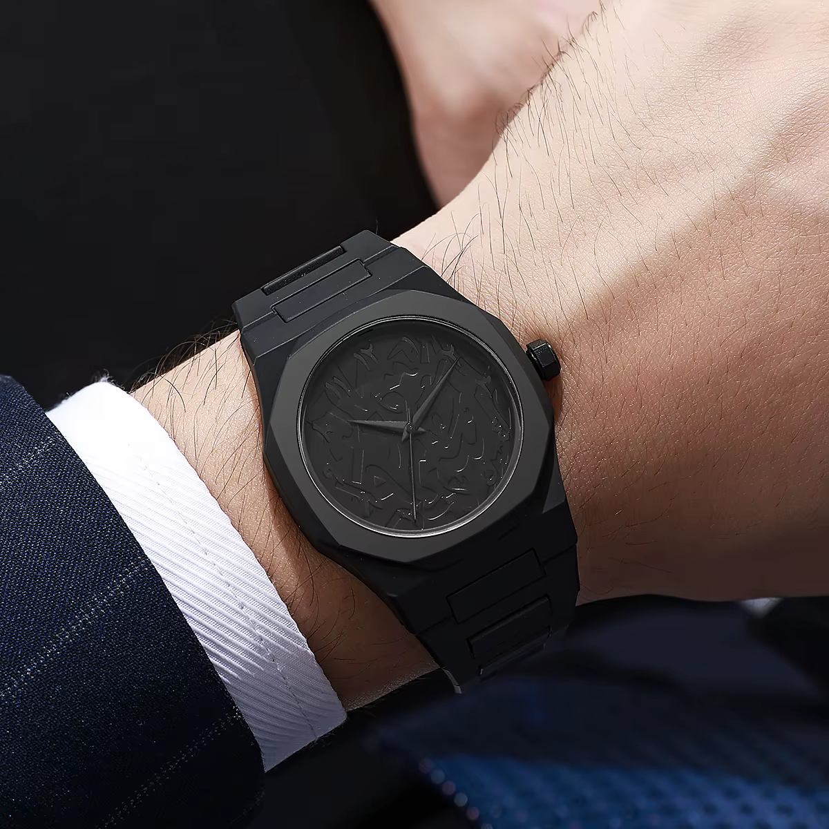 Personnalité minimaliste moderne créative tout noir montre pour hommes arabe numérique sport loisirs