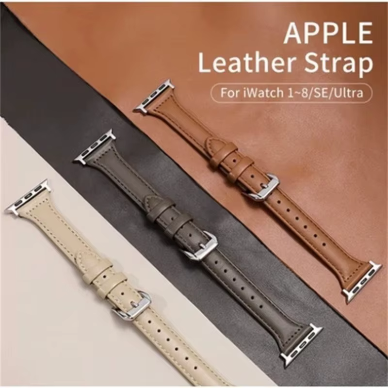 Bracelet de montre mince en cuir pour Apple Watch série 11 10 9 8 7 SE 6 5 4 Ultra3/2 pour iWatch 42mm 46mm 38mm 40mm 45mm 49mm 41mm 44mm
