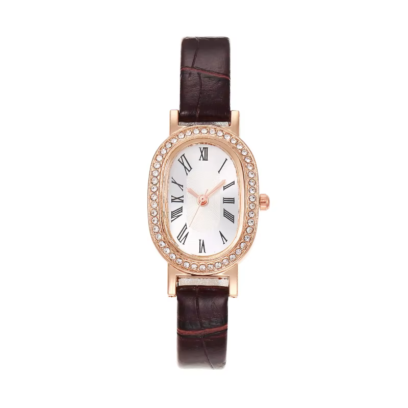 Montre pour femme vintage à cadran ovale avec strass
