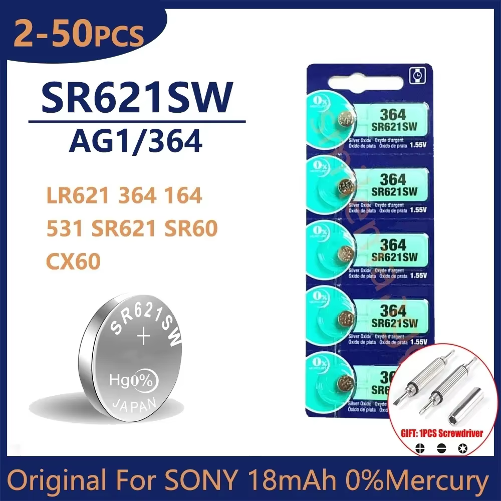 SONY-Pile bouton pour montre et jouets, pile bouton d'origine, télécommande, pièce 24.com, SR621SW, SR60, 364 V, 1.55