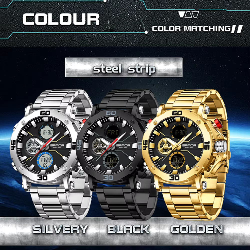 SANDA Original Sport montre-bracelet pour hommes Quartz double affichage montre numérique homme étanche montres militaires Relogio Masculino