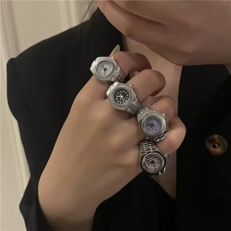Vintage Punk montre à doigt Mini bracelet élastique alliage montres Couple anneaux bijoux horloge rétro romain Quartz
