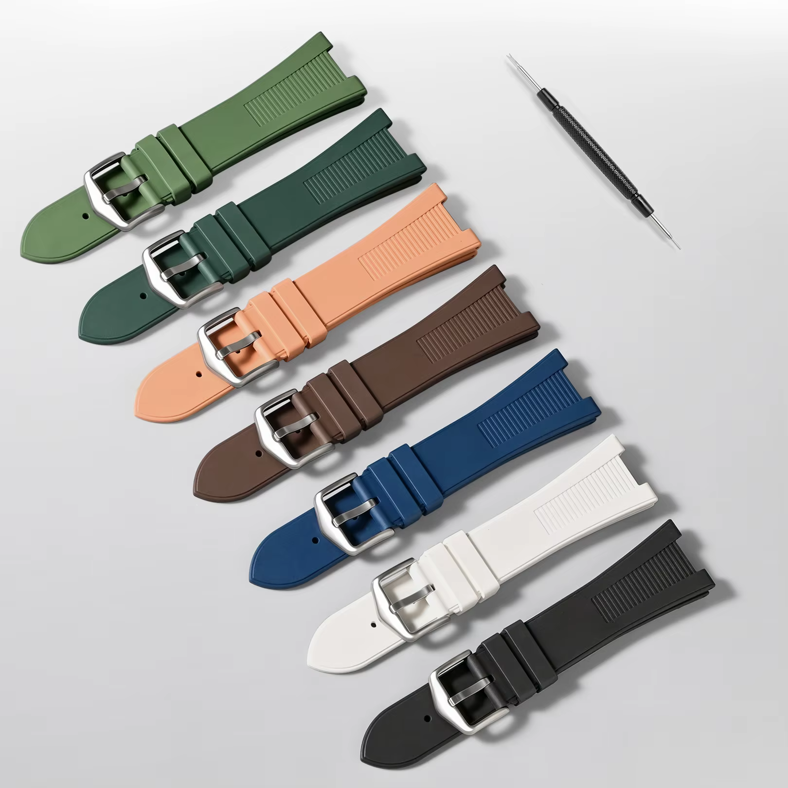 Bracelet en caoutchouc fluoré adapté à la montre Citizen Promaster Titanium AW0130-85X Patek Philippe Nautilus avec fermoir en acier inoxydable
