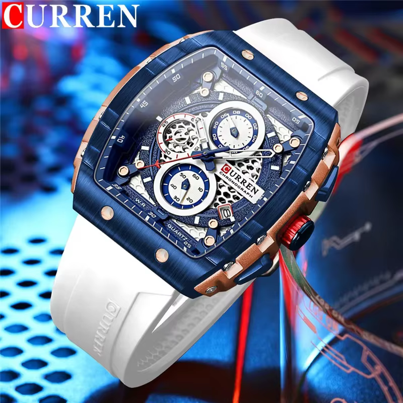 CURREN montre-bracelet étanche chronographe hommes montre haut de gamme de luxe blanc Silicone Original mâle horloge tout clair bas prix 8442