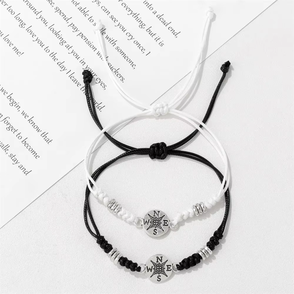 Bracelet de bénédiction croisé fait à la main pour femmes et hommes, ULde chaîne de rette noire et blanche, ULd'avertissement, bracelets de couple, bracelet réglable, cadeaux, ensemble de 2 pièces