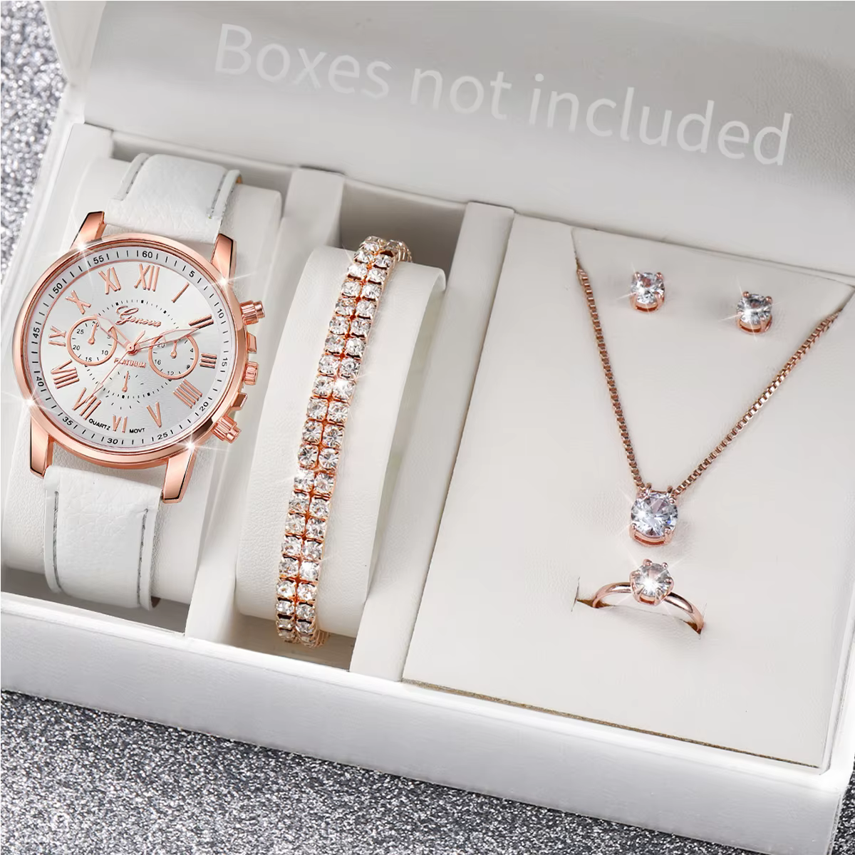 6 pièces/ensemble genève femmes montres bracelet en cuir décontracté montre-bracelet à Quartz diamant ensemble de bijoux (sans boîte)
