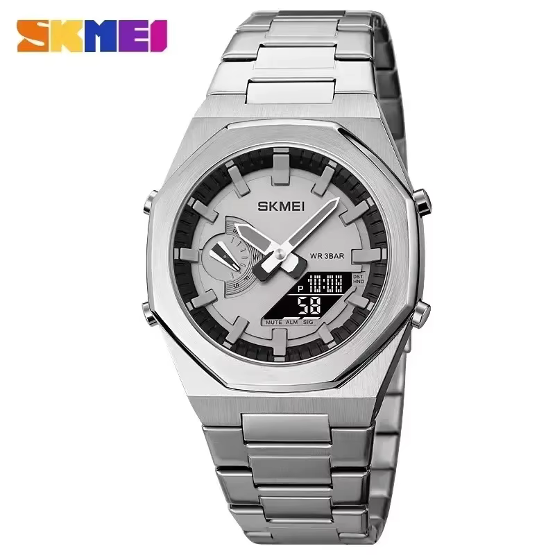 SKMEI 1816 montre à Quartz de luxe hommes numérique LED double affichage de l'heure étanche montres de sport