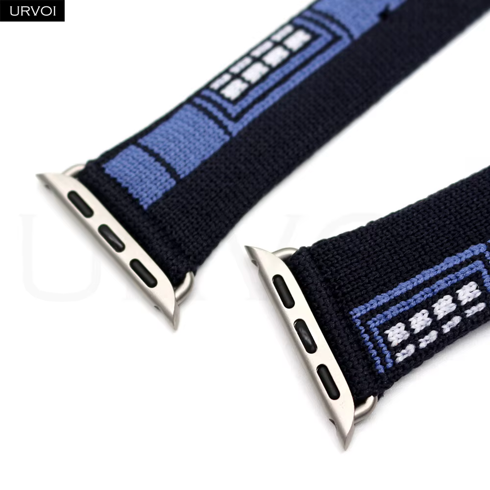 URVOI Faubourg Party Single Tour Band pour Apple Watch Series 11 10 9 SE3 Bleu Nuit bracelet en tricot jacquard durable 46mm