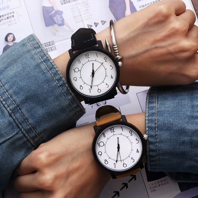 Mannen – montre-bracelet en cuir imitation bois unisexe pour homme