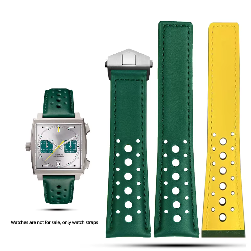Pour TAG Heuer 22mm en cuir véritable wat chstrap MONACO Gulf CAW218E/C CBL2115 CAW211P/R Bracelet de montre hommes bleu vert jaune