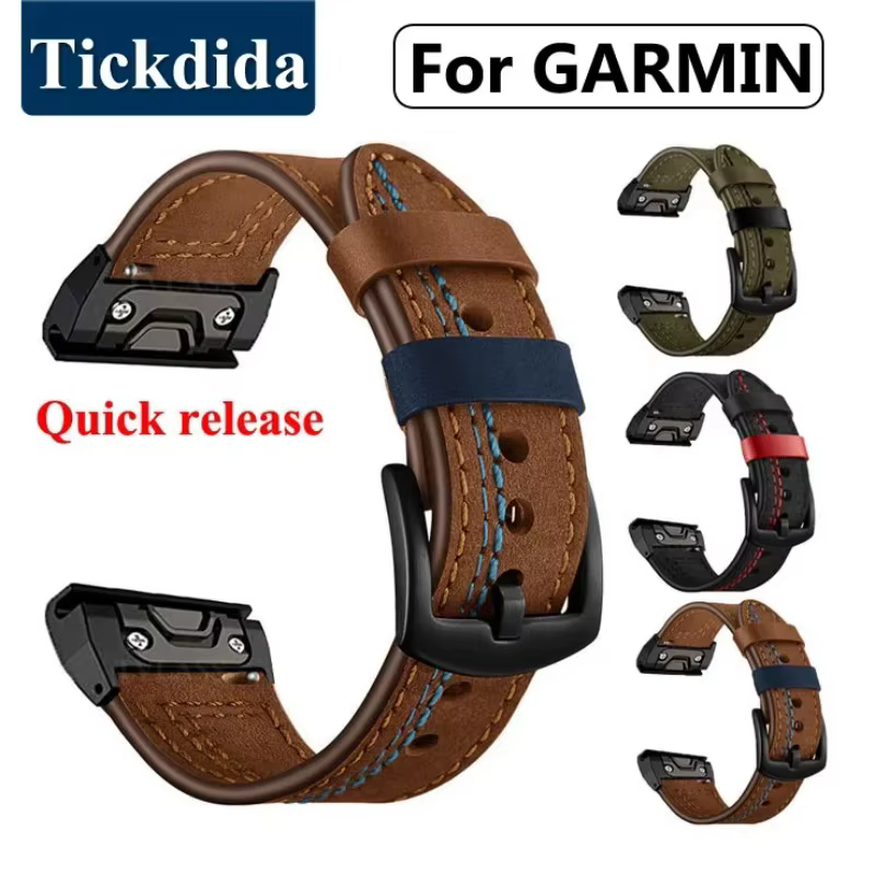 Bracelet en cuir pour Garmin Fenix 5X Plus 5 Fenix 6X 6 Fenix 7X Pro 8 Tactix 7 AMOLED Forerunner 965, sangle à dégagement rapide 26mm 22mm
