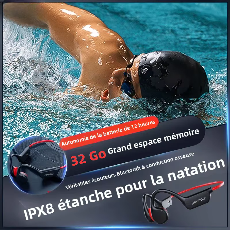 POLVCDG casque à Conduction osseuse X7 IPX8 32GB Bluetooth 5.3