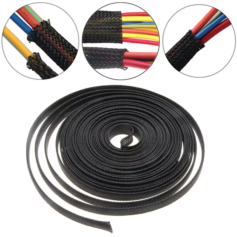 Gaine tressée extensible en l'horloge, manchon en treillis métallique flexible, noir pour TV, audio, cordons PC, protection contre les animaux domestiques, ChFuk, 3m, 9,85 pieds