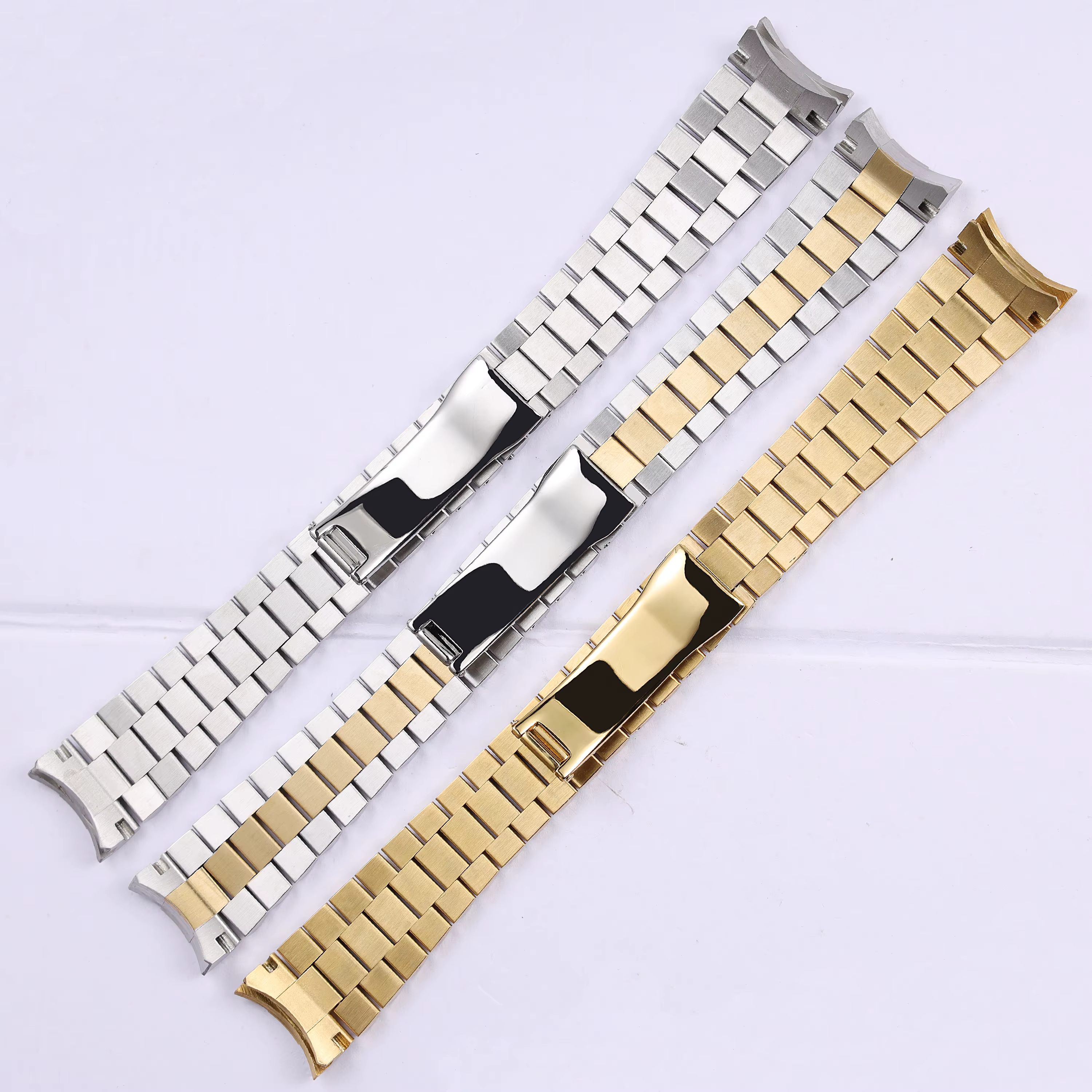 Bracelet de montre en acier inoxydable massif argenté et doré de 13
