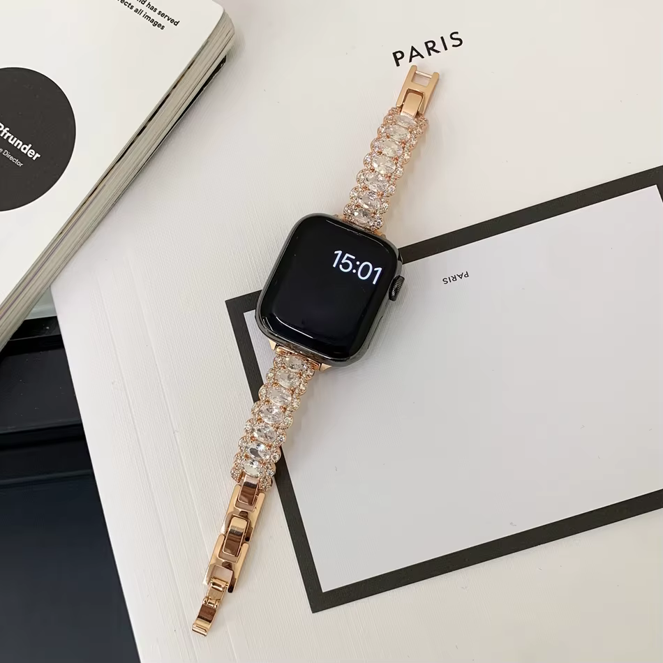 Bracelets de luxe style joaillerie pour Apple Watch Series 11 10 9 8 7 6 5 4 3 2