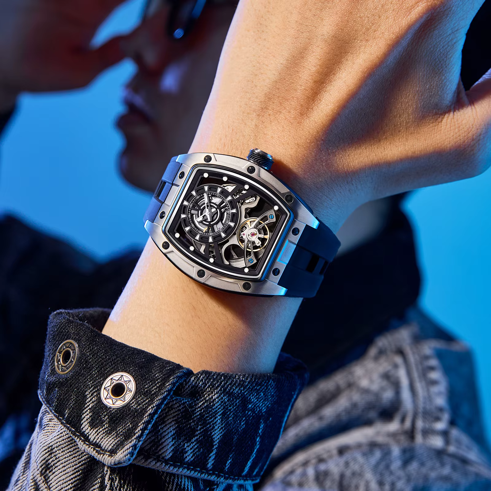 CHANCE – montre mécanique automatique pour hommes, boîtier en acier inoxydable, bracelet en silicone, mode, étanche, lumineuse