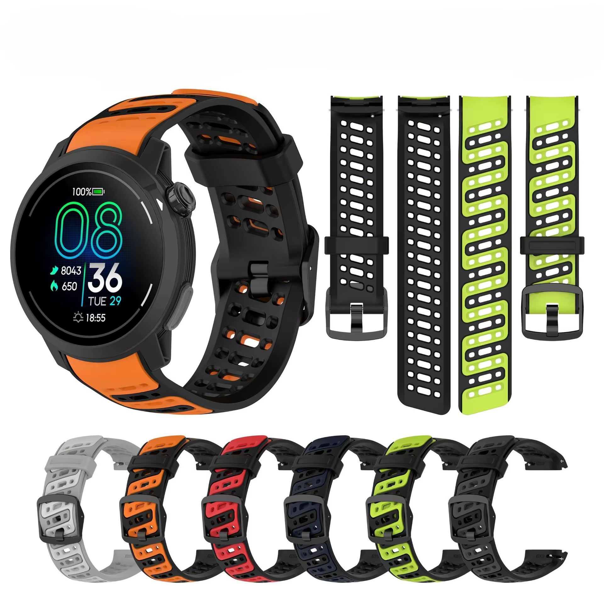 Bracelet en Silicone bicolore de 22mm pour Coros Pace Pro