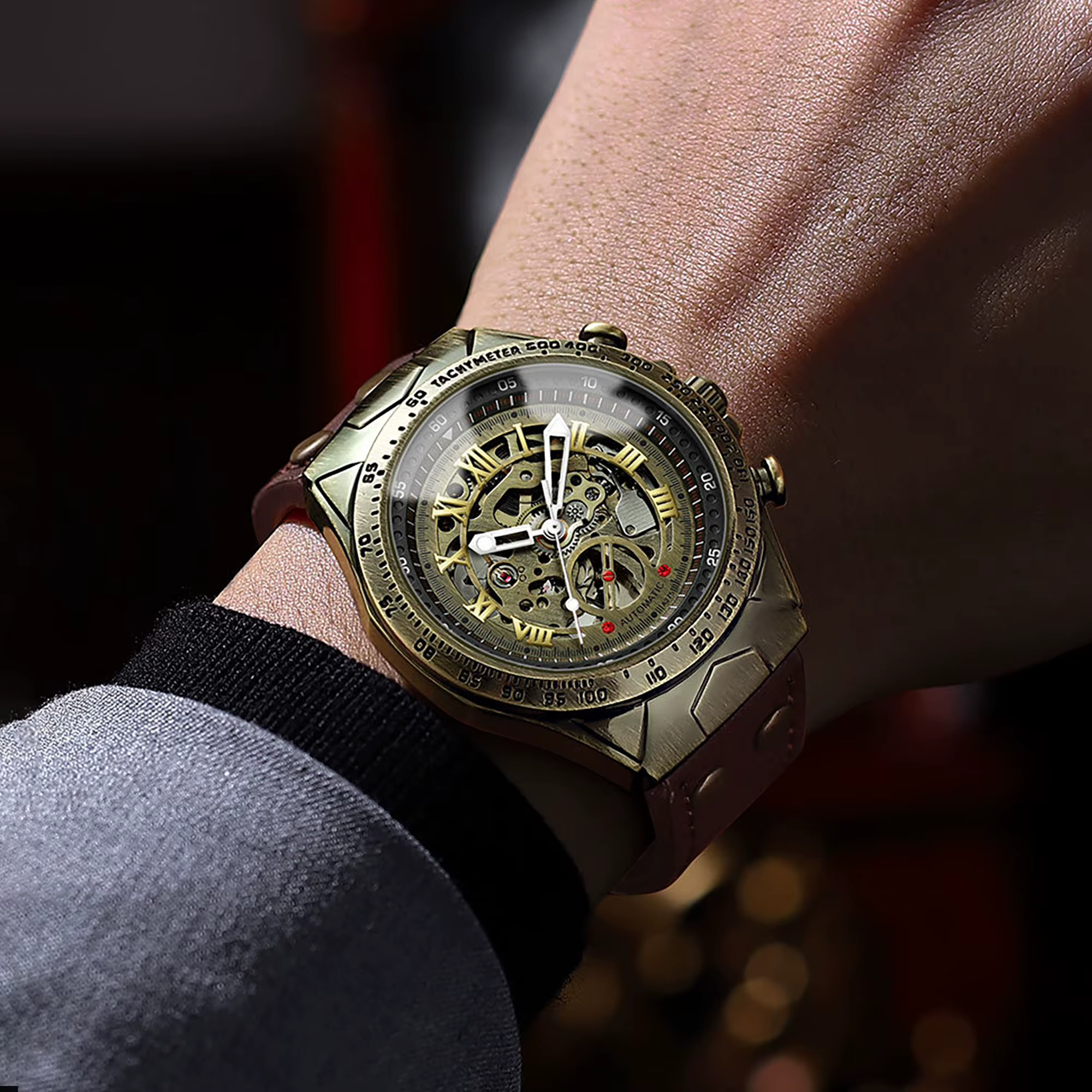 Montre mécanique vintage de luxe BINBOND pour homme
