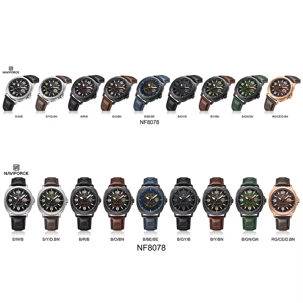 NAVIFORCE hommes montre-bracelet haut de gamme de luxe Auto Date montre d'affaires en cuir Sport militaire Original Quartz mâle horloge cadeau 8078