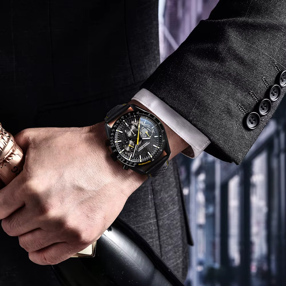 PAGANI DESIGN Nouvelle montre à quartz pour homme entièrement noire