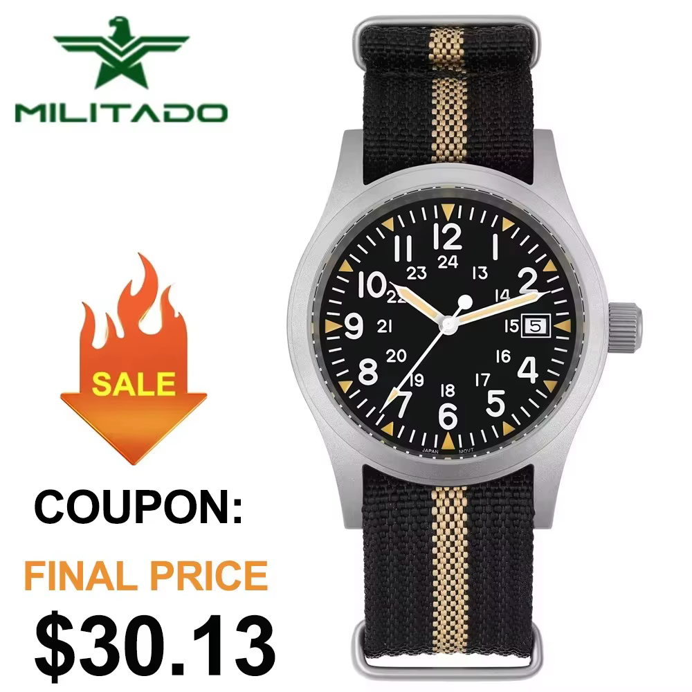 Militado ML05 38mm montre de terrain militaire Ronda 515 mouvement à Quartz dôme saphir cristal étanche 100M montres Super lumineuses