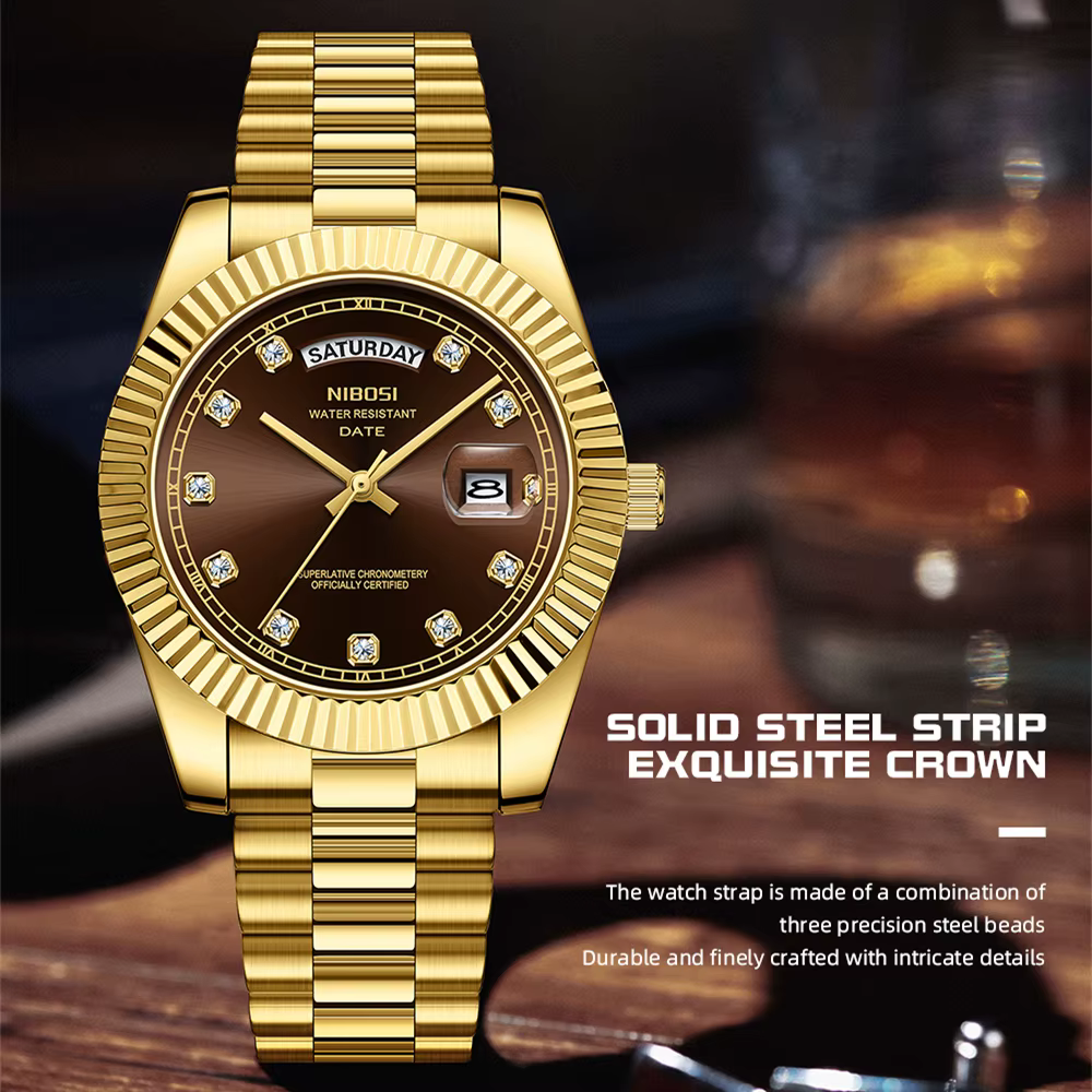 NIBOSI hommes montres haut de gamme de luxe or diamants montre classique