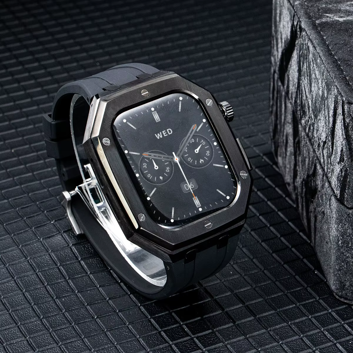 Boîtier en métal + bracelet en silicone pour Apple Watch Series 11 10 9 87SE/6/5/4 46mm 45mm 44mm, bracelet en caoutchouc, kit de modification de luxe en acier inoxydable