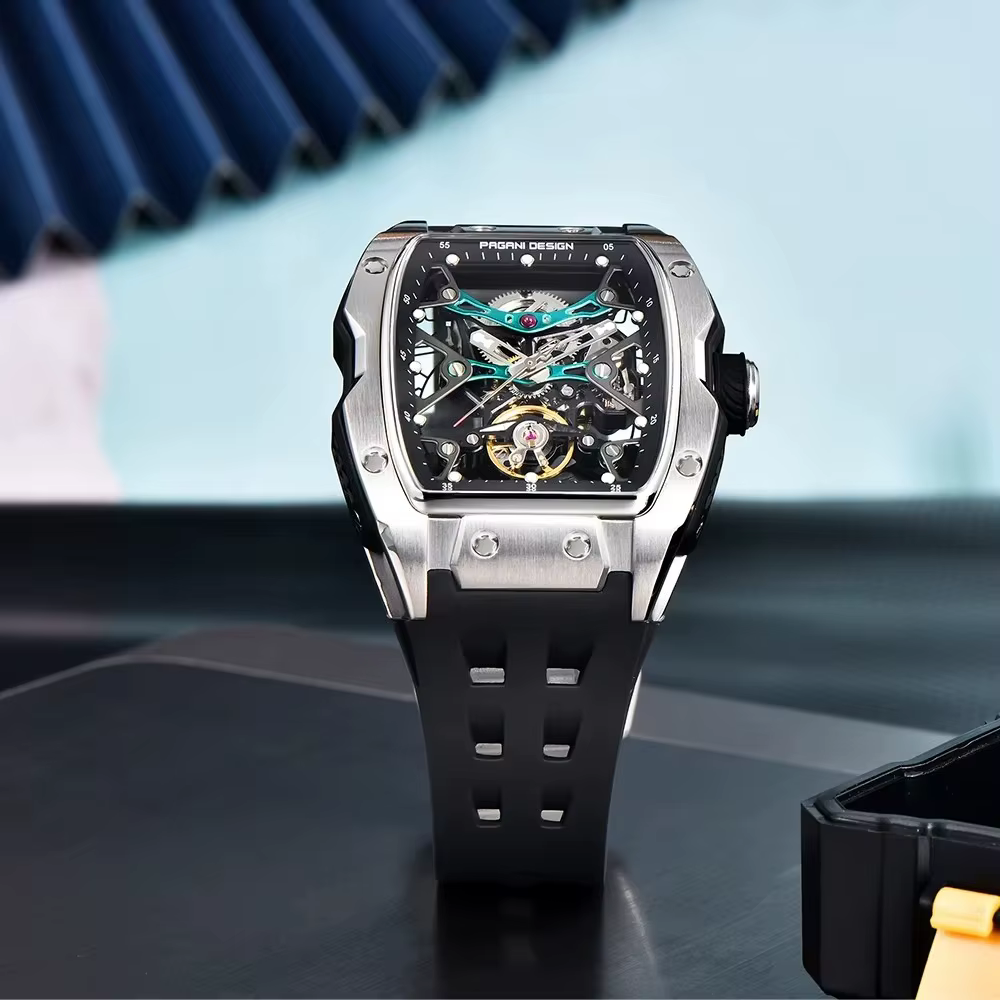2025 nouveau design pagani montre squelette haut de gamme pour hommes starp en caoutchouc étanche lumineux tendance de