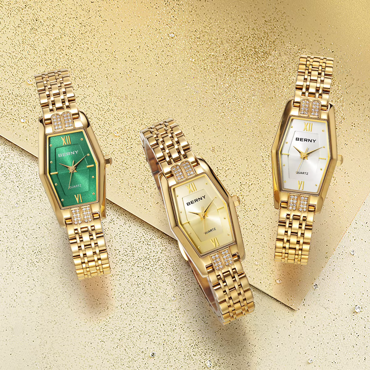 BERNY montres en or pour femmes élégant délicat hexagone dames