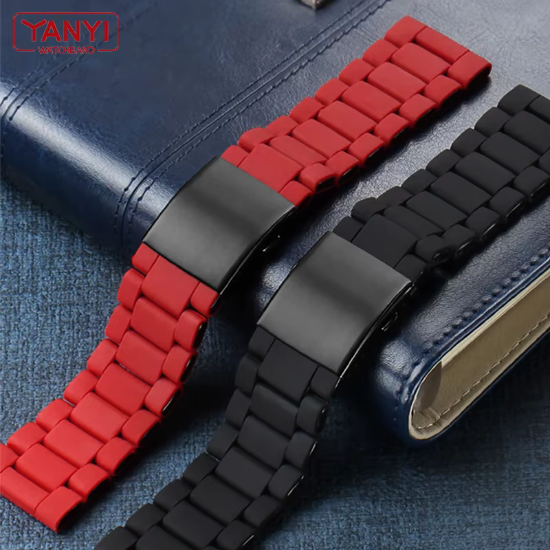 Bracelet de montre en caoutchouc et acier inoxydable pour hommes
