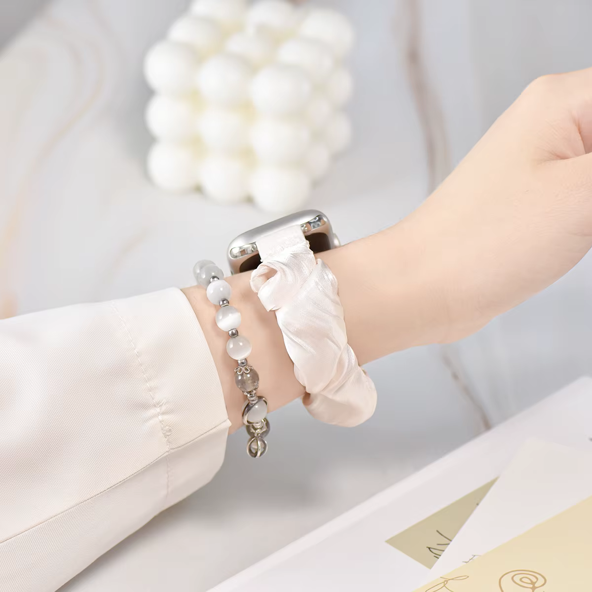 Bracelet chouchou élastique en soie glacée pour Apple Watch S10/11 42/46mm 7 8 9 45/41mm 6 5 4