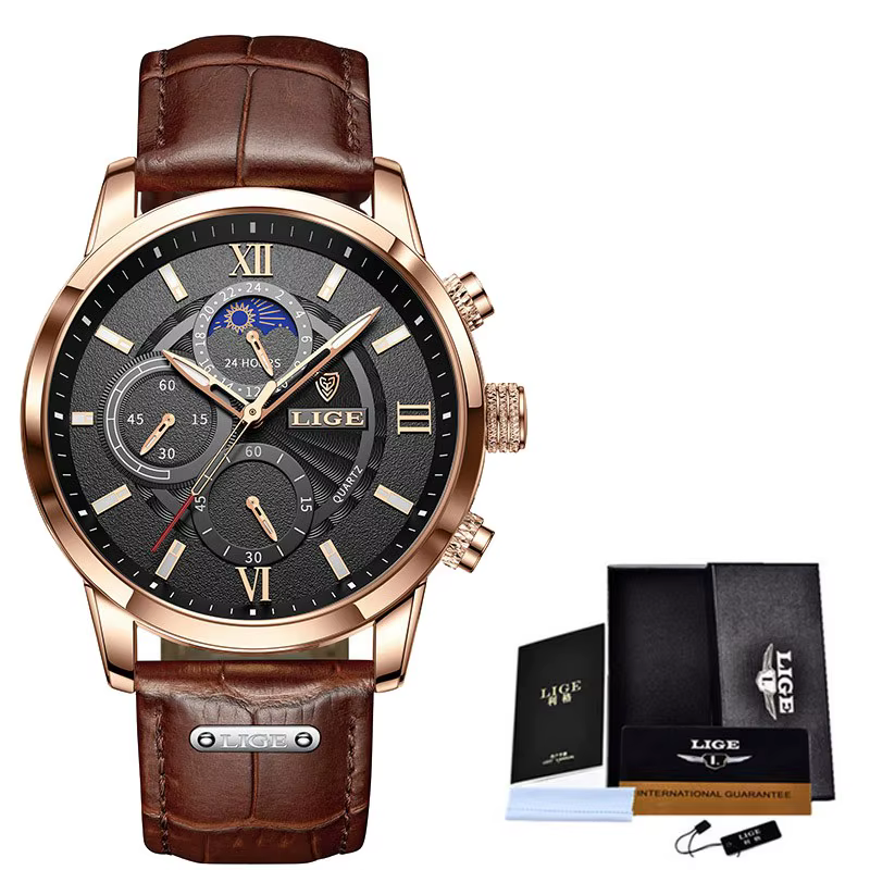 2025 nouvelles montres pour hommes LIGE Top marque de luxe en cuir montre à quartz décontractée
