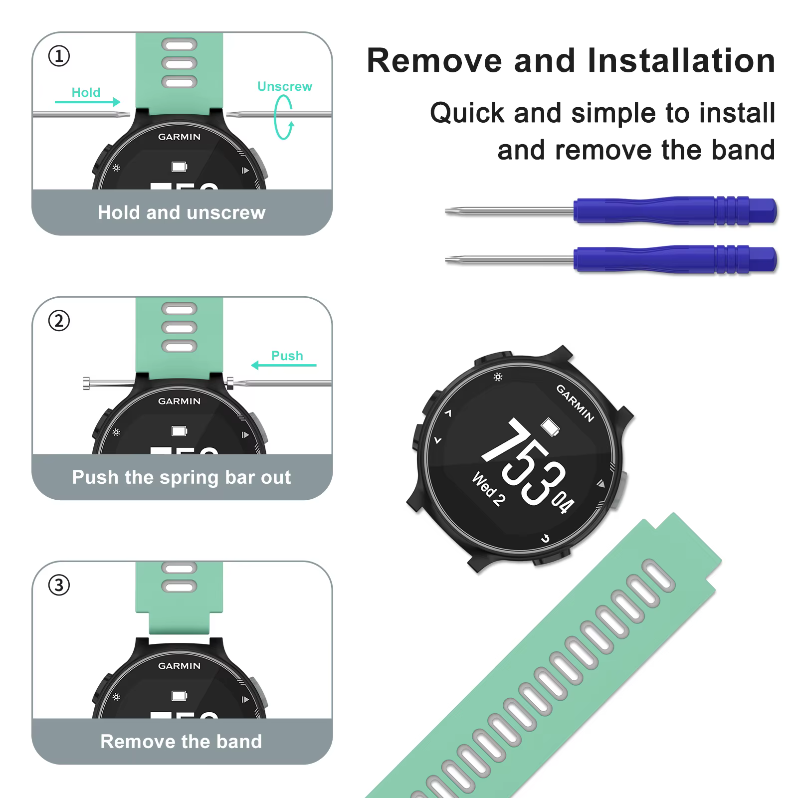 Bracelet en Silicone Double couleur pour Garmin Forerunner 235 220 620 630 735 735XT