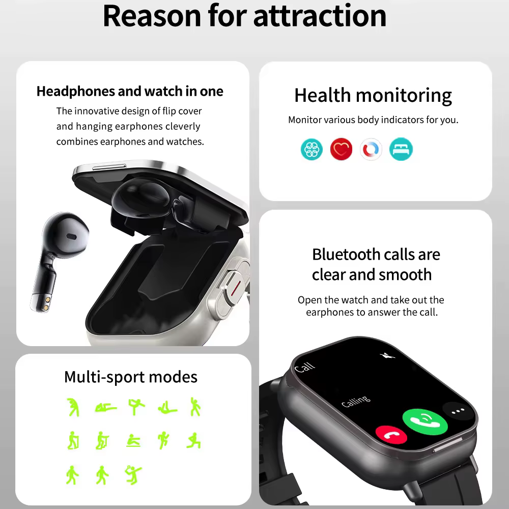 Montre connectée Bluetooth 2 en 1 avec écouteurs TWS