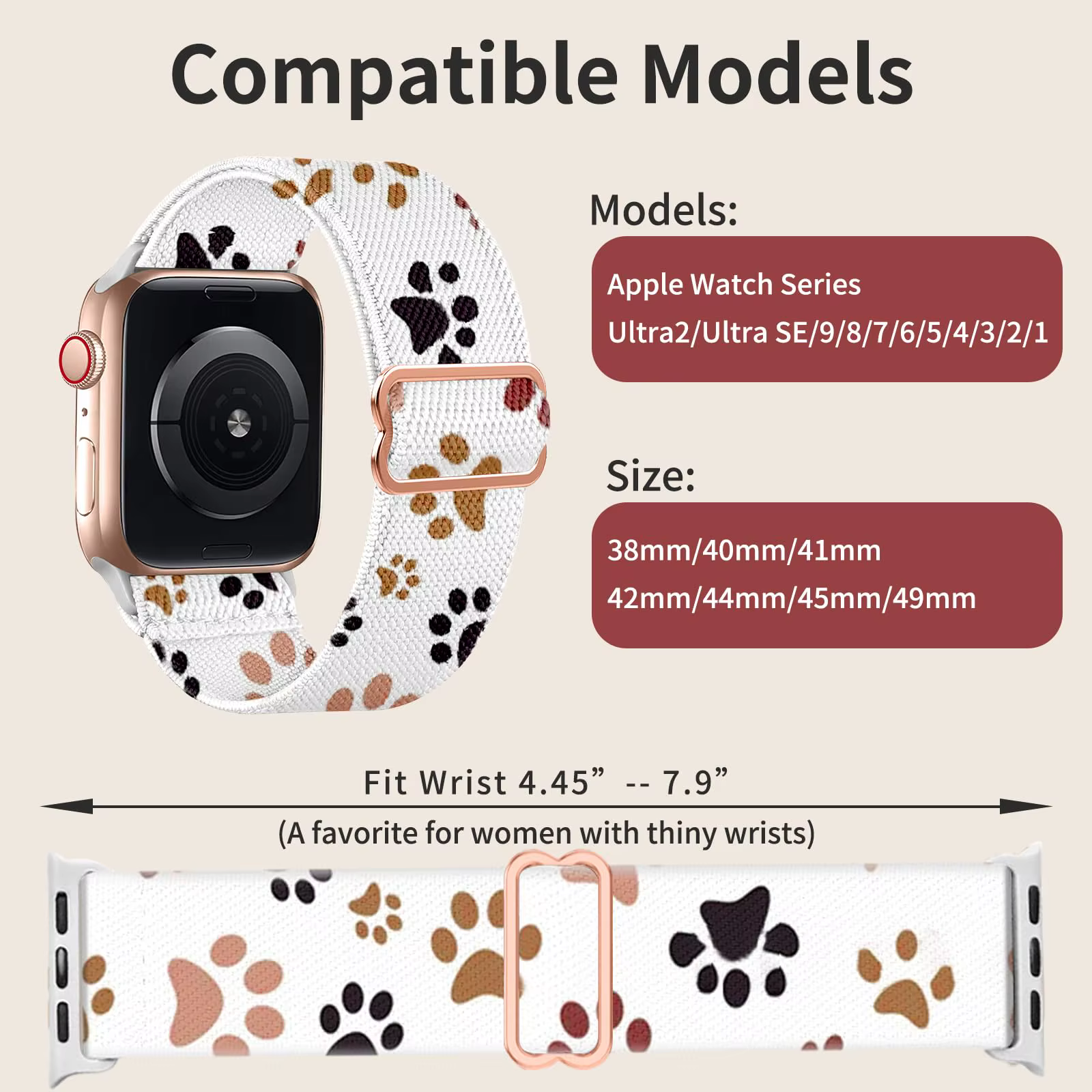 Bande extensible compatible avec Apple Watch 38mm 40mm 41mm 42mm 44mm 45mm 49mm pour femmes