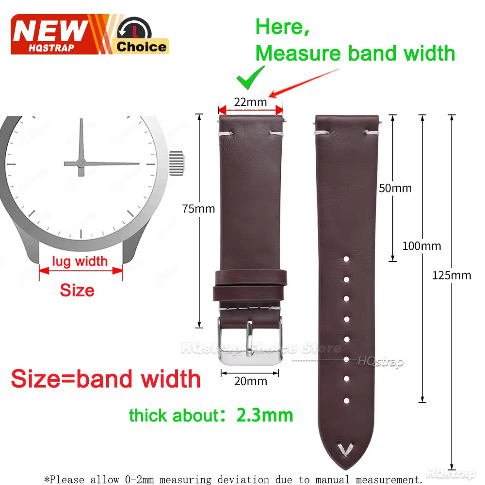 Nouveau bracelet de montre en PU marron et noir 18mm 20mm 22mm pour hommes et femmes