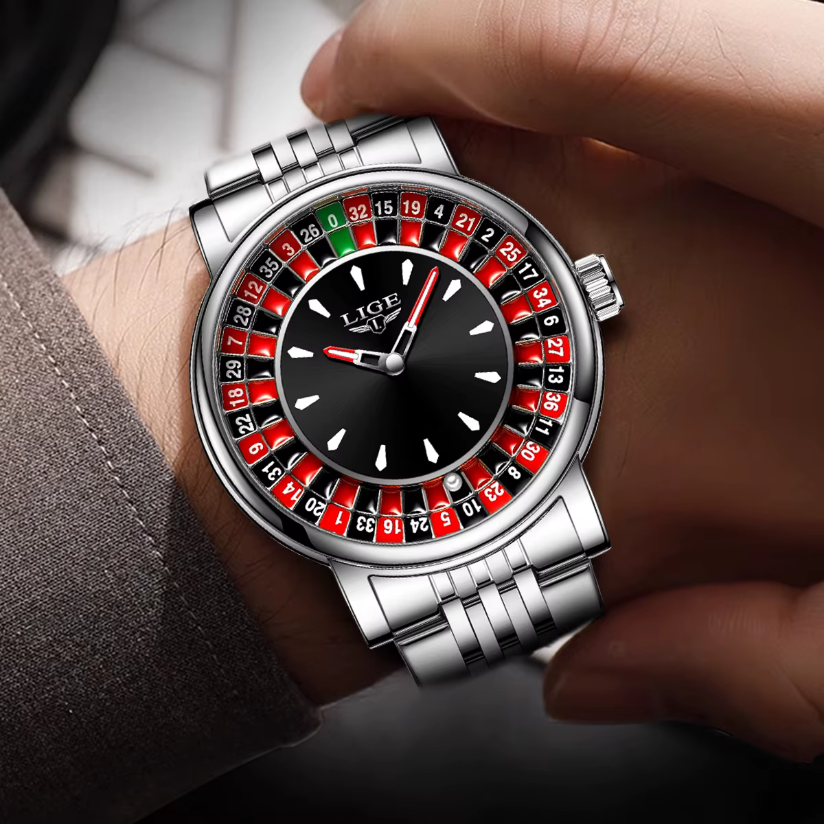 LIGE nouvelles montres de luxe créatives hommes Roulette jeu cadran mode